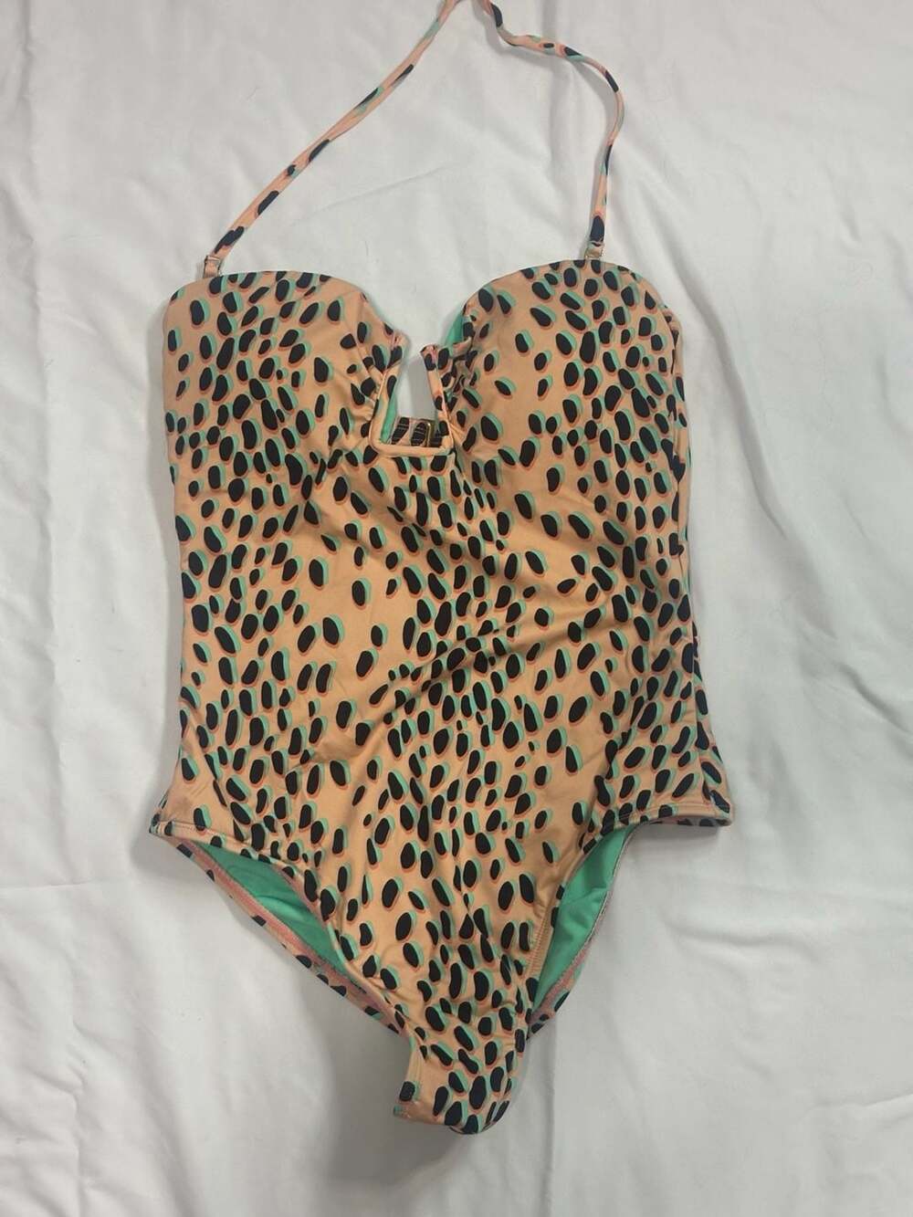 Bar III One-Piece Swimsuit Peach Black Leopard Print Halter Size S